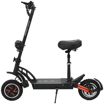 Kugoo G-Booster Dual Motor Powerful E-Scooter front view with dual LED headlights, 10-inch tubeless tires and foldable frame.