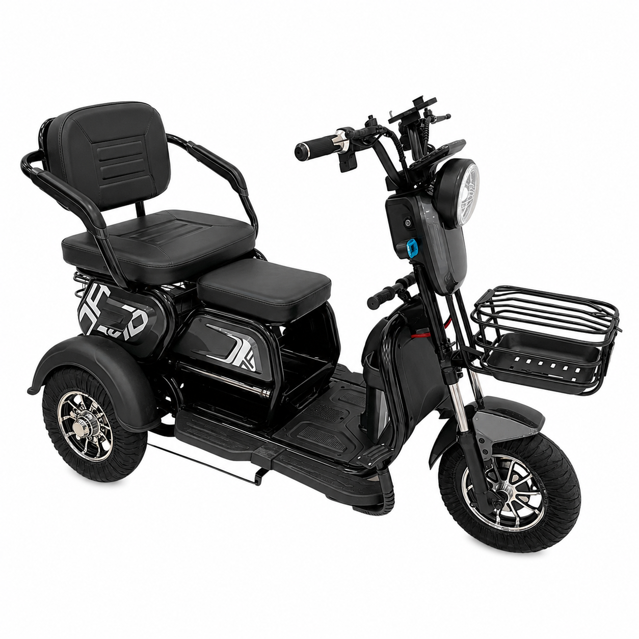 RockFlock W7 Electric Trike - Gray Three Quarter Front View with Convertible Seats