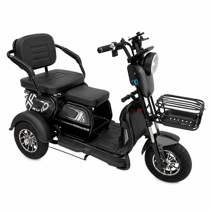 RockFlock W7 Electric Trike - Gray Three Quarter Front View with Convertible Seats