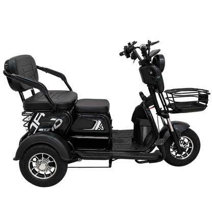 RockFlock W7 Electric Trike with Convertible Passenger Seats & Luggage Basket - Gray Side View