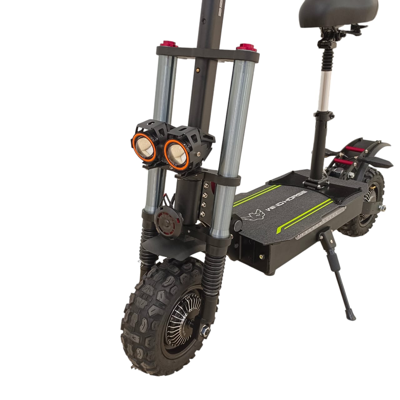 WindHorse H2 dual front suspension and LED headlights