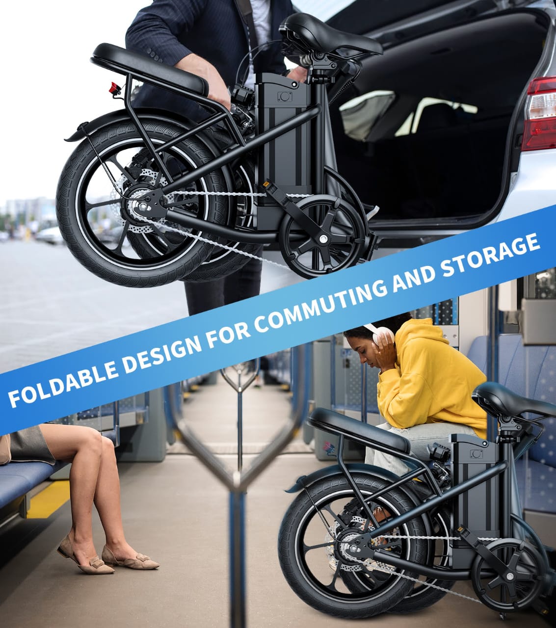 W2B Two Seater Pedal Assisted Foldable E-Bike with Detachable Battery