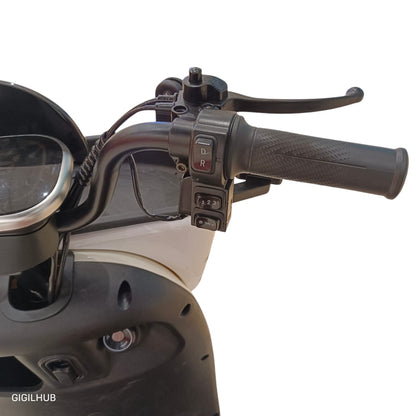 Close-up of right handlebar controls on V1 Tri-Wheel Two Seater E-Bike with Roof featuring drive selector and speed modes