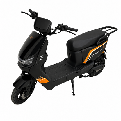 WindHorse M5 Pro Black-Orange front angle displaying LED headlamp and body stylin