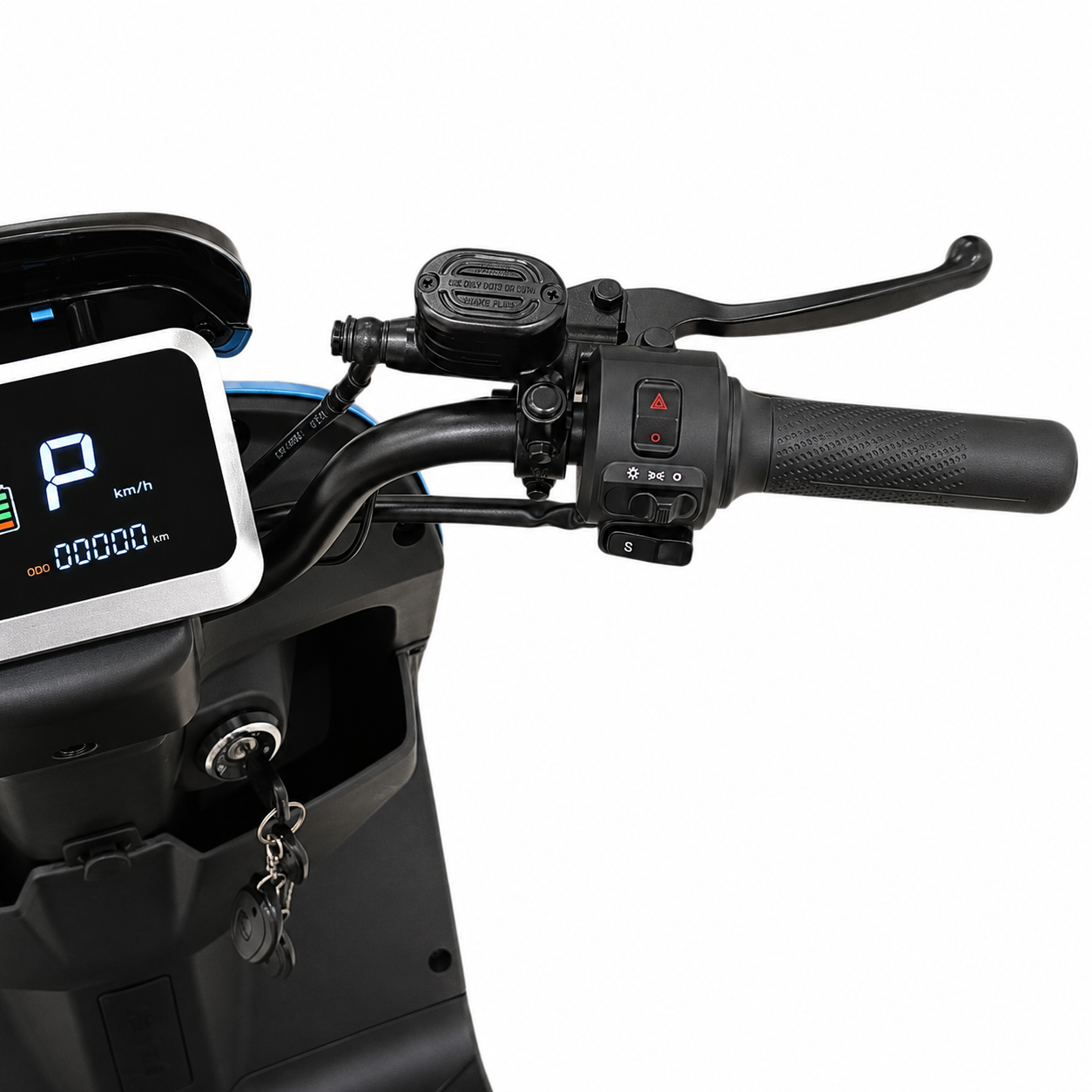 Right handlebar controls with throttle and riding switches