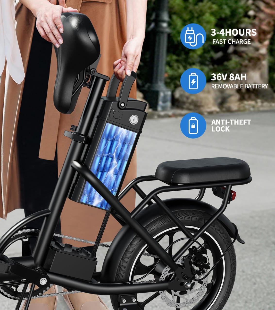 W2B Two Seater Pedal Assisted Foldable E-Bike with Detachable Battery