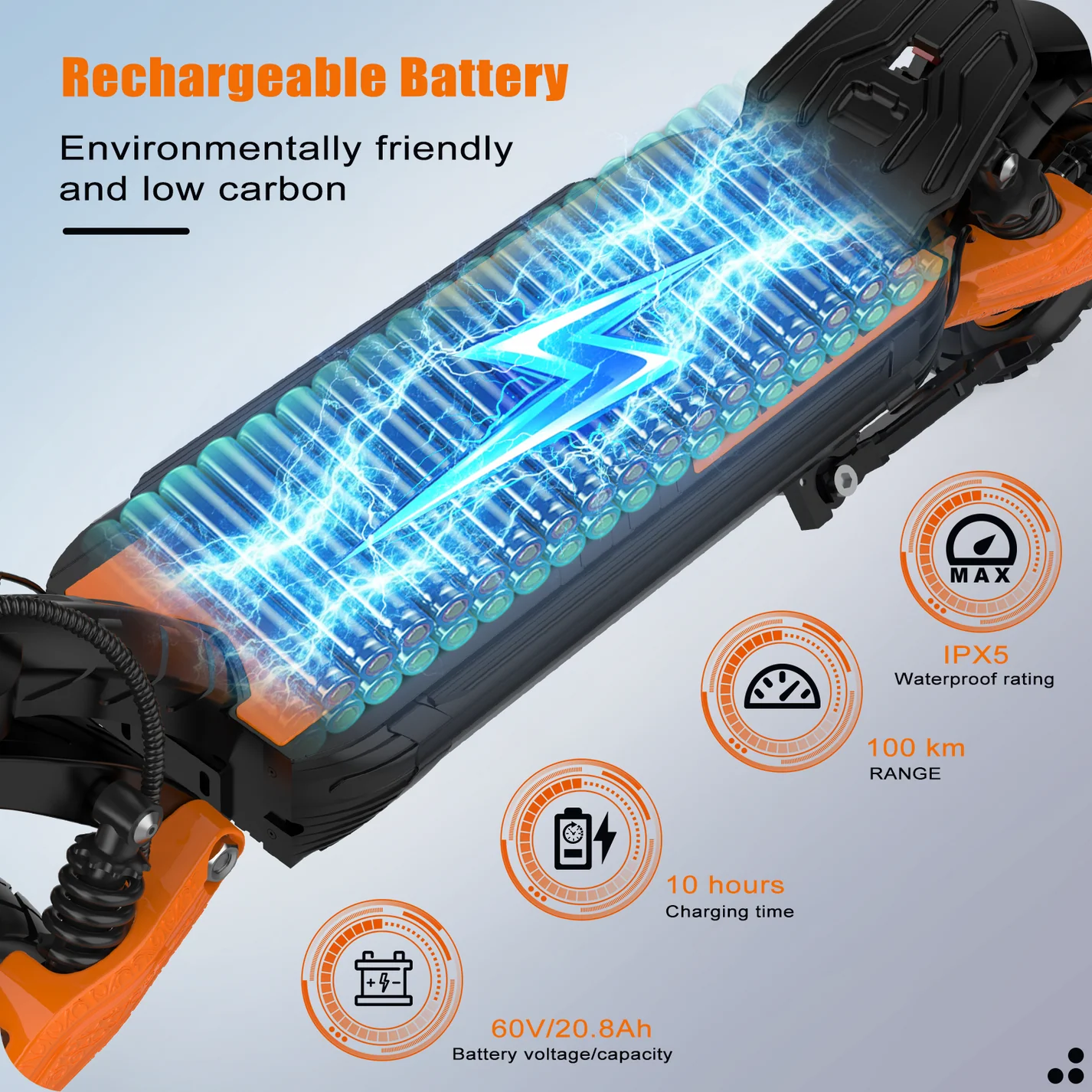 Kugoo LX10 Pro 60V 20.8Ah electric scooter battery with long-range capability