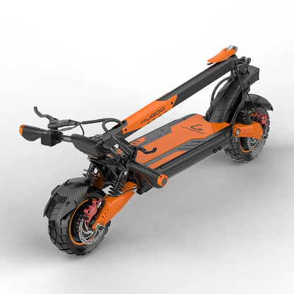 Kugoo LX10 Pro folded electric scooter showing wide deck, suspension and 10-inch tubeless tyres