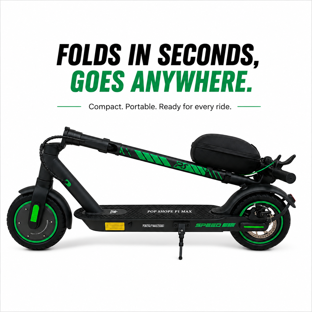 M365 P1 MAX electric scooter folded for compact storage and easy transport