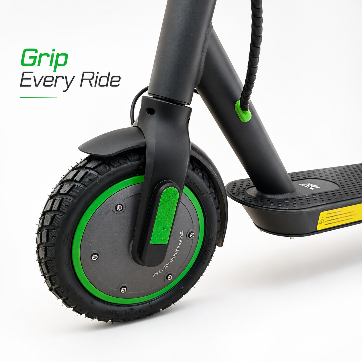 M365 P1 MAX front wheel with 8.5-inch pneumatic tire and green trim