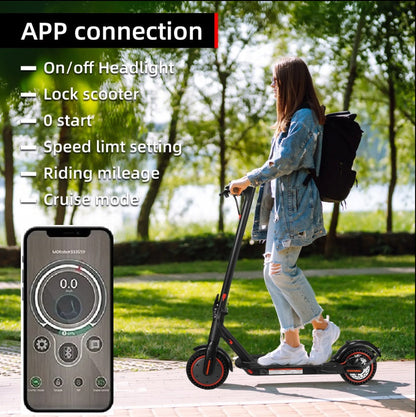 M365 Foldable E-Scooter lifestyle image with rider commuting in an urban environment.