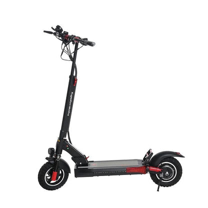 Side view of Kugoo M4 Pro foldable electric scooter with removable adjustable seat.