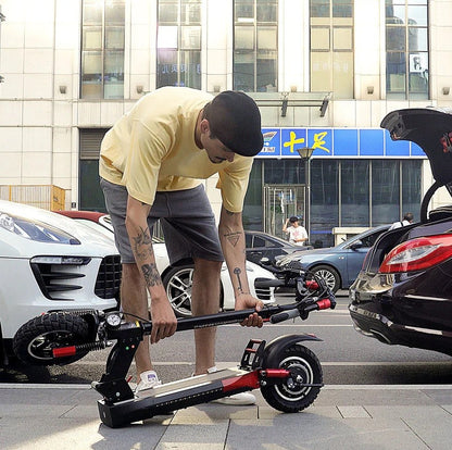 Kugoo M4 Pro electric scooter folded for easy transport and storage.