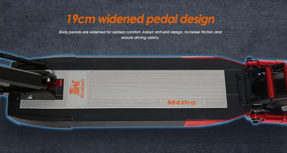 Wide anti-slip foot deck on Kugoo M4 Pro electric scooter for comfortable riding.