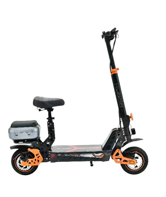 KUGOO M6 Plus 2000W seated electric scooter with rear luggage box side view