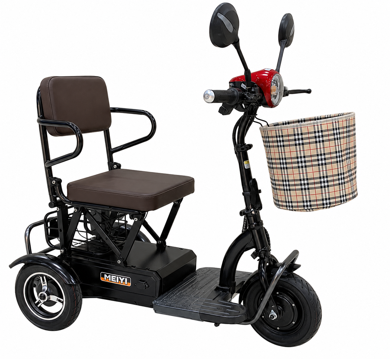 MM-01 Tri-Wheels Single Seater Mobility Scooter with Convenience Bag front three-quarter view