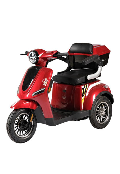 CM-02 Tri Wheel Mobility E-Bike with Rear Luggage Box front right view in red