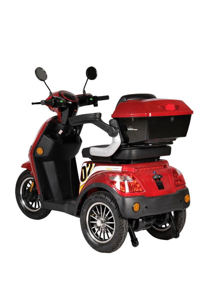 CM-02 Tri Wheel Mobility E-Bike rear three-quarter view showing large lockable luggage box