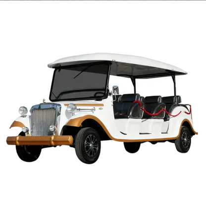Classic Vintage Crusader 8 Seater Electric Golf Cart rear three-quarter view spacious passenger seating and luxury design