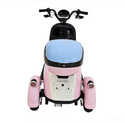 Rear view of CM-03 Tri-Wheel Cute Mobility E-Bike featuring spacious rear luggage box and dual rear wheels