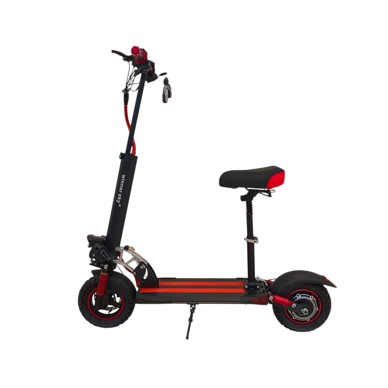Winner Sky E10-T13 Plus E-Scooter in red with removable seat, front suspension and foldable alloy body