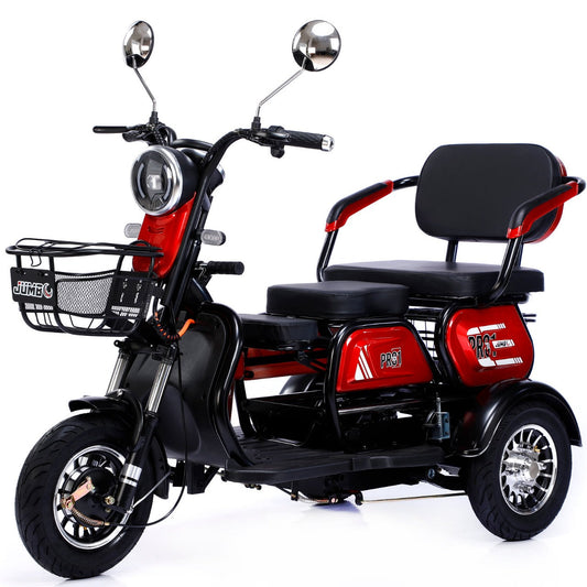 RockFlock W7 Electric Trike with Convertible Passenger Seats - Front Three Quarter View