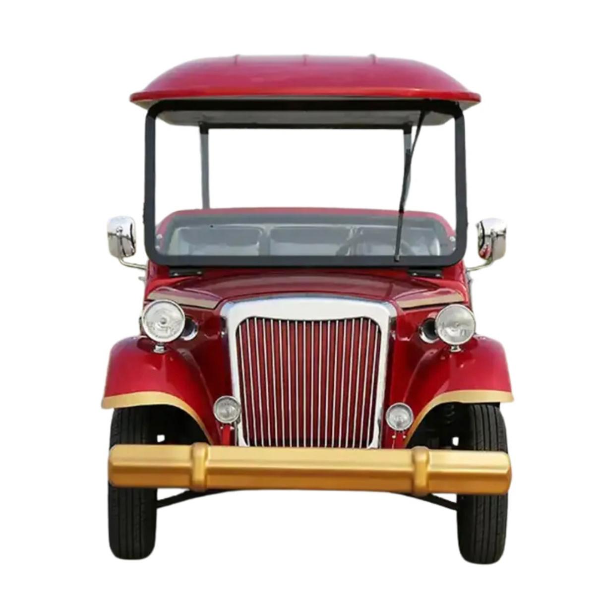 Classic Vintage Crusader 8 Seater Electric Golf Cart front view with vintage chrome grille and LED lighting