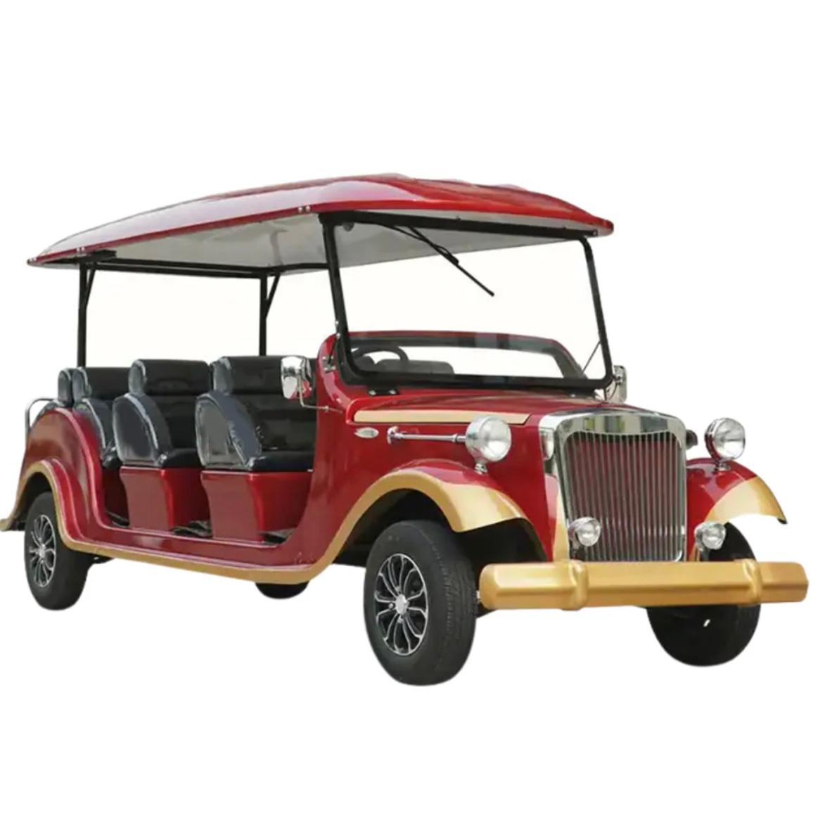 Luxury Classic Vintage Crusader 8 Passenger Electric Golf Cart side front view for hotels golf clubs and resorts