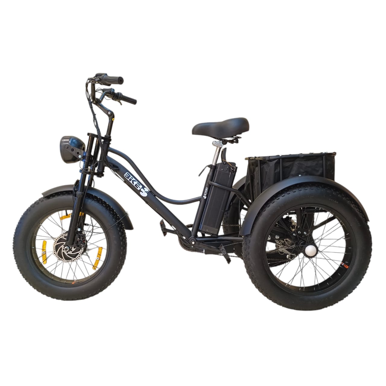 A3 black tri-wheel pedal-assisted fat tire electric bike side view