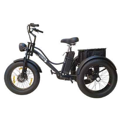 A3 black tri-wheel pedal-assisted fat tire electric bike side view