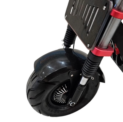 T5 Monster front wheel and dual suspension detail