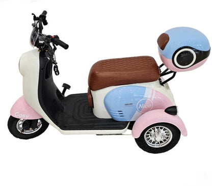 CM-03 Tri-Wheel Two Seater Electric Mobility Bike with rear luggage box and baby seat for family commuting