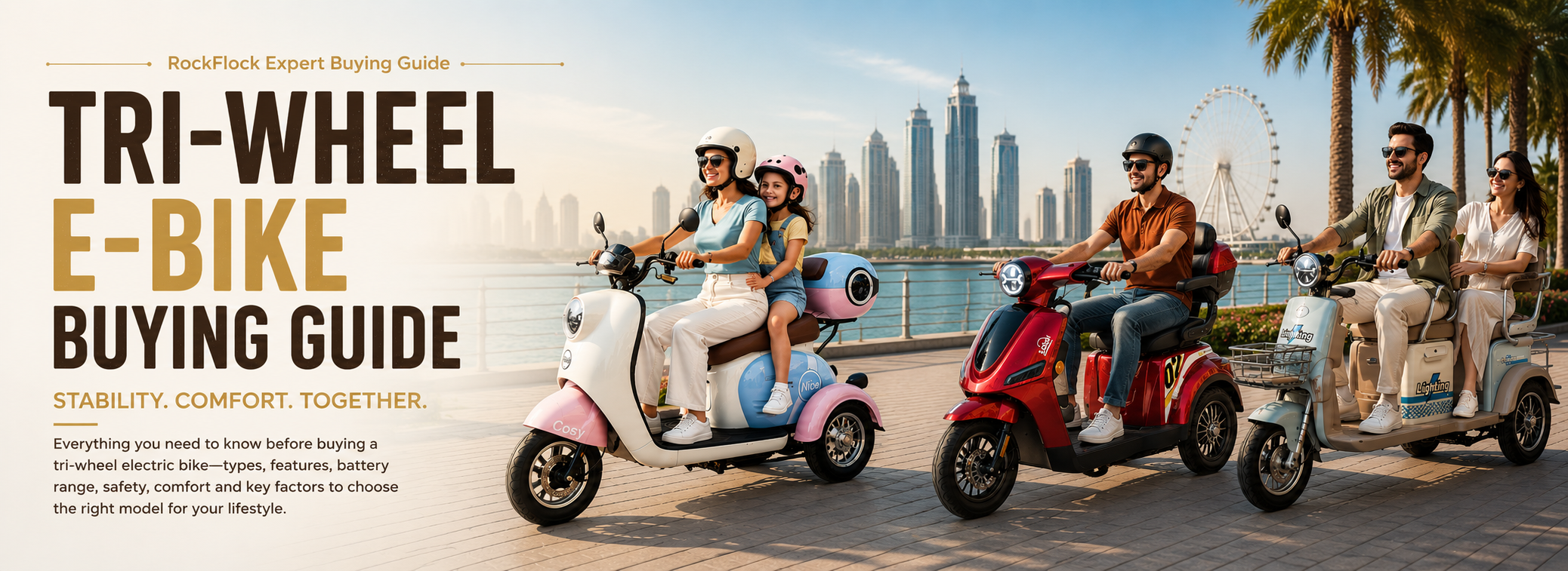 Tri-Wheel E-Bike Buying Guide featuring single, two-seater and multi-seater electric bikes