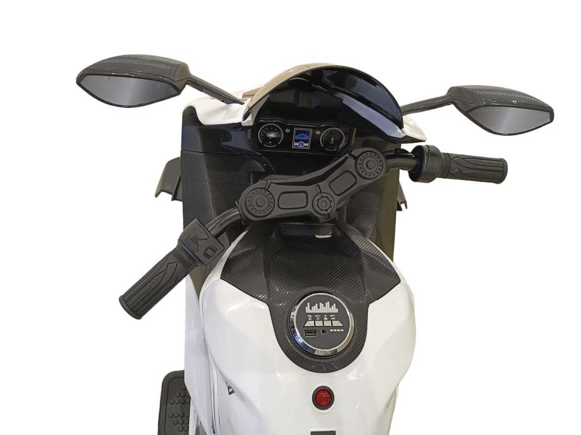 V5R Baby Electric Motor Bike-White, Handle Bar View