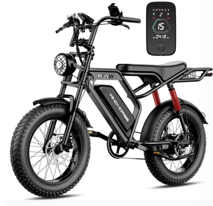 Windhorse V8 Pro Fat Tires E-Bike angle side view with display meter screen