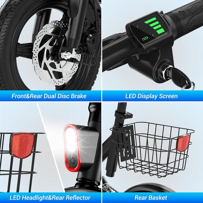 WindHorse W3 E-Bike dual disc brakes, display, LED light and rear basket
