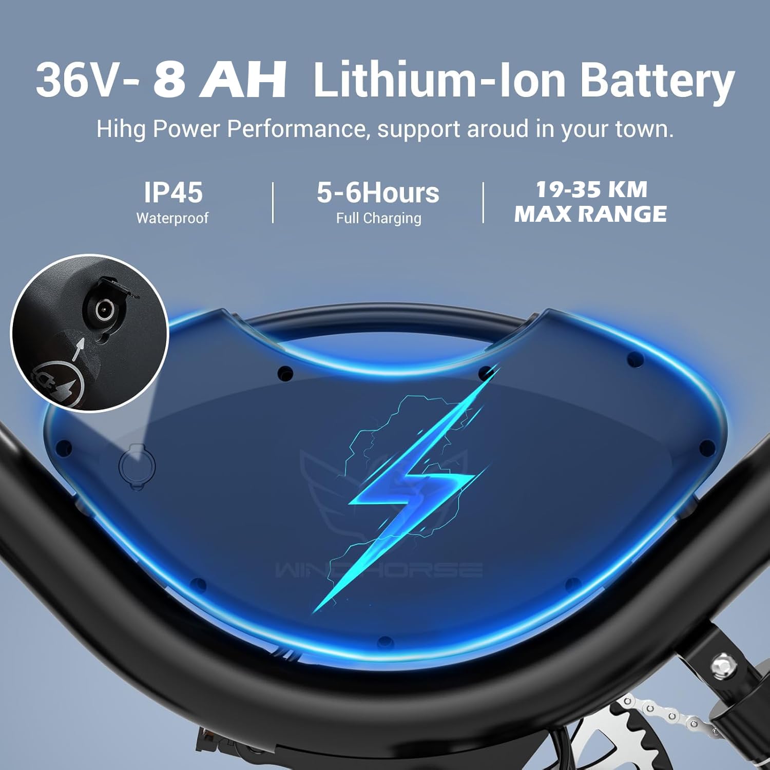 WindHorse W3 E-Bike 36V 8Ah detachable lithium battery with portable charging
