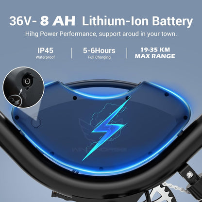WindHorse W3 E-Bike 36V 8Ah detachable lithium battery with portable charging
