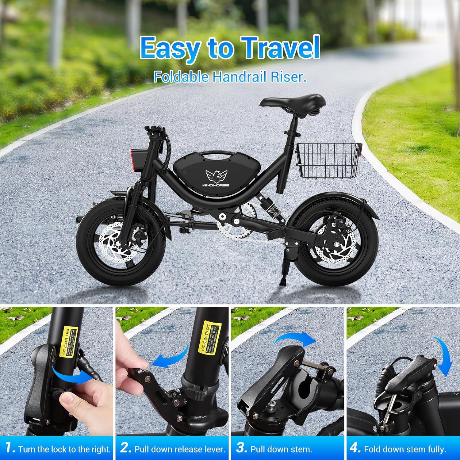 WindHorse W3 foldable handlebar pedal assisted E-Bike for easy storage
