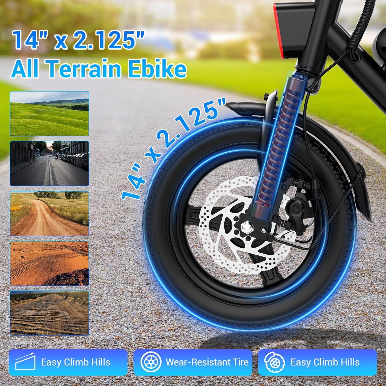 WindHorse W3 pedal assist E-Bike with 14-inch tires and front suspension