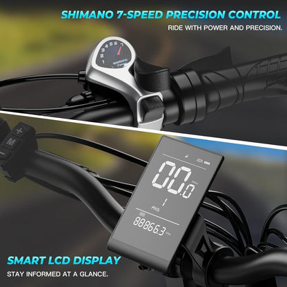 WindHorse W4B e-bike Shimano 7-speed control and smart LCD display