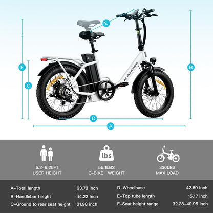 WindHorse W4B foldable fat tire e-bike dimensions and adjustable seat