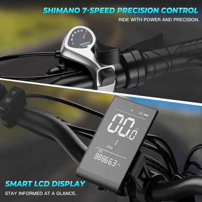 WindHorse W4A 7 speed pedal assisted e-bike with LCD display and gear controls