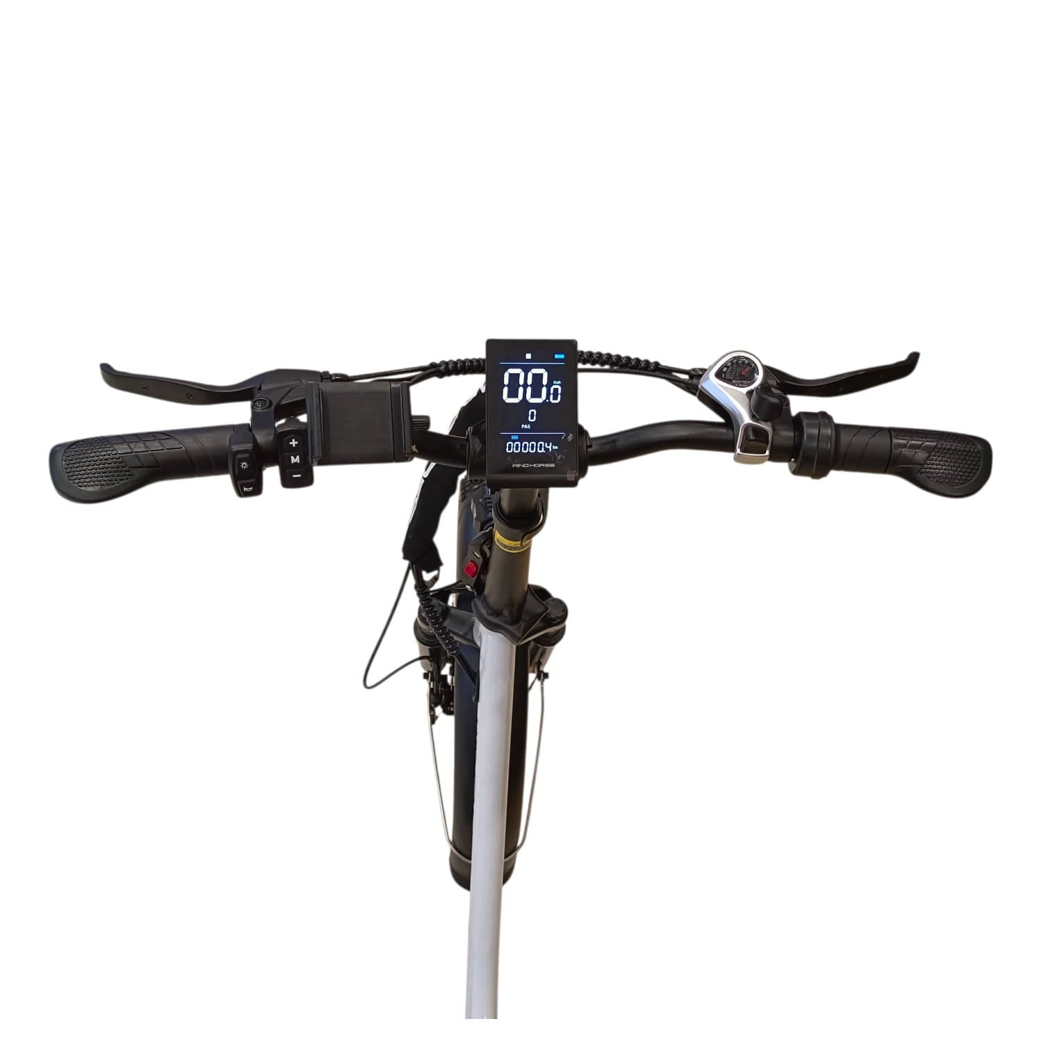 WindHorse W4A electric bike LCD display and 7 speed handlebar controls