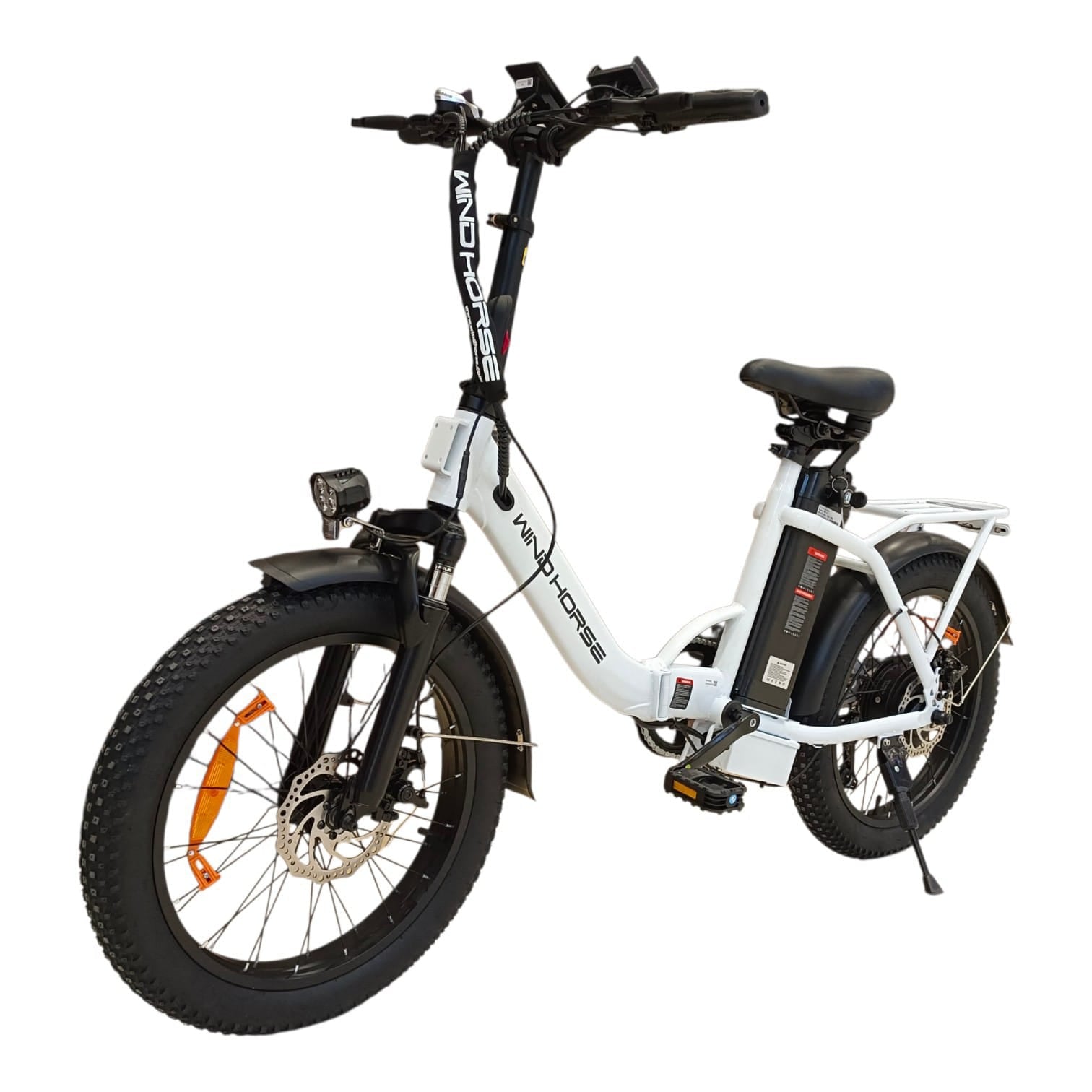 WindHorse W4B white foldable fat tire hybrid e-bike with front suspension