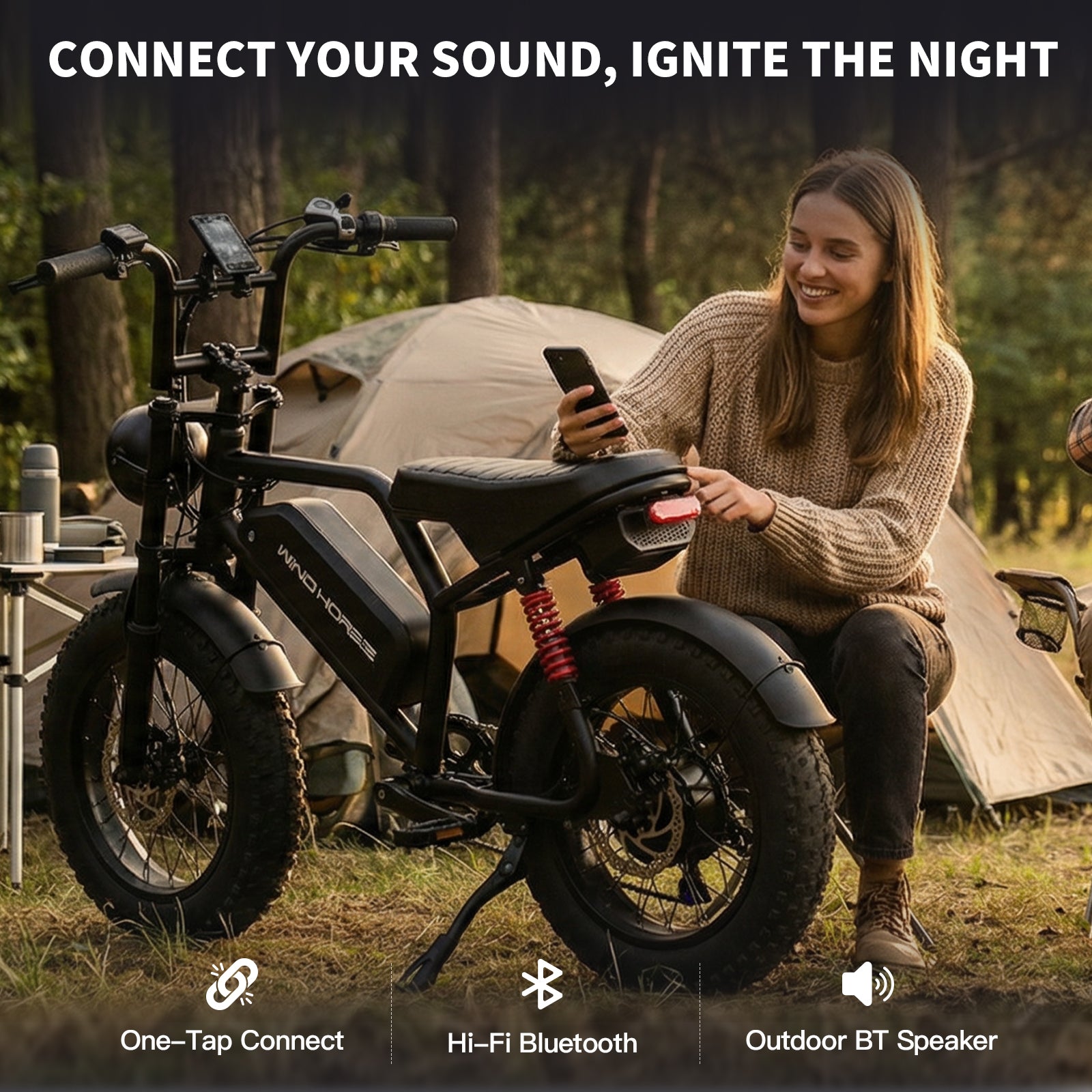 WindHorse V8 Mini hybrid e-bike with Bluetooth speaker and artificial engine sound for outdoor riding
