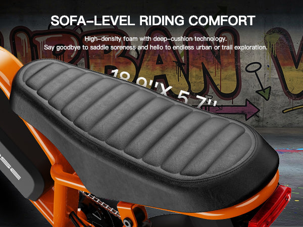 WindHorse V8 Mini hybrid e-bike long cushioned seat for comfortable recreational riding