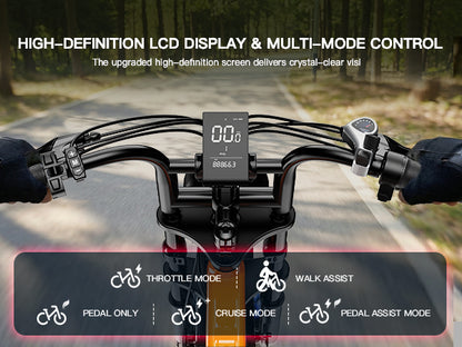 WindHorse V8 Mini e-bike LCD display with throttle, pedal assist, cruise and walk assist riding modes