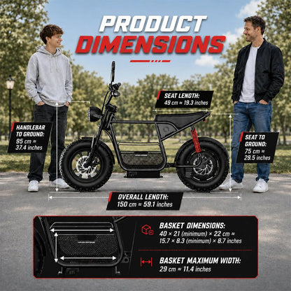 WindHorse D1 multi-terrain e-bike dimensions with integrated storage basket