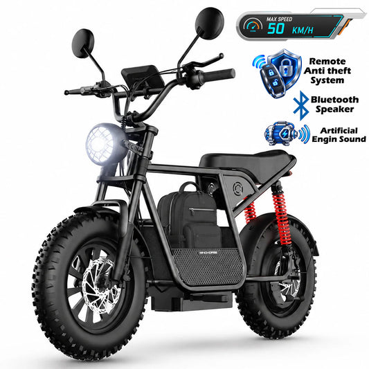 WindHorse D1 e-bike with anti-theft system, Bluetooth speaker and artificial engine sound